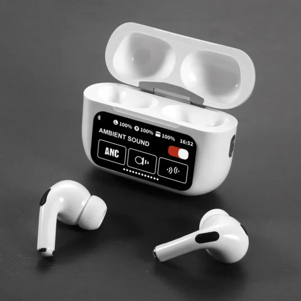 A9 Pro ANC Earbuds Touch Screen Display (White)
