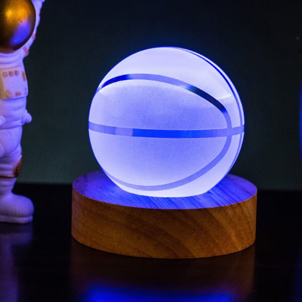 3D Crystal Ball Night Lamp – Basketball (7 Color Base) - Image 2
