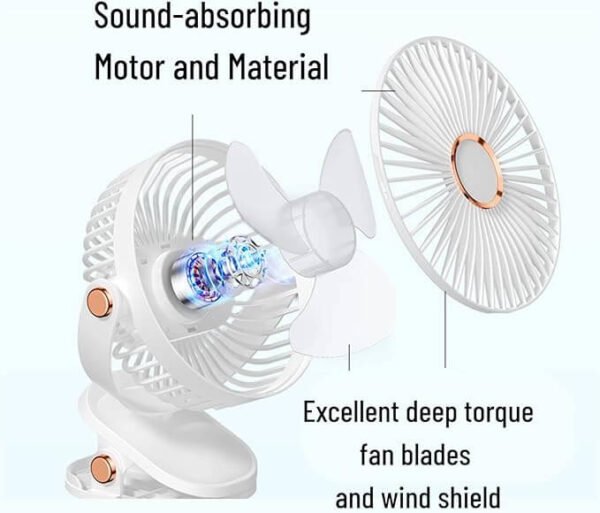 Mini PowerFan ZL696 – USB Rechargeable | Clip, Rotate & Light - Image 8