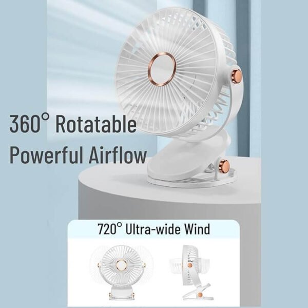Mini PowerFan ZL696 – USB Rechargeable | Clip, Rotate & Light - Image 7
