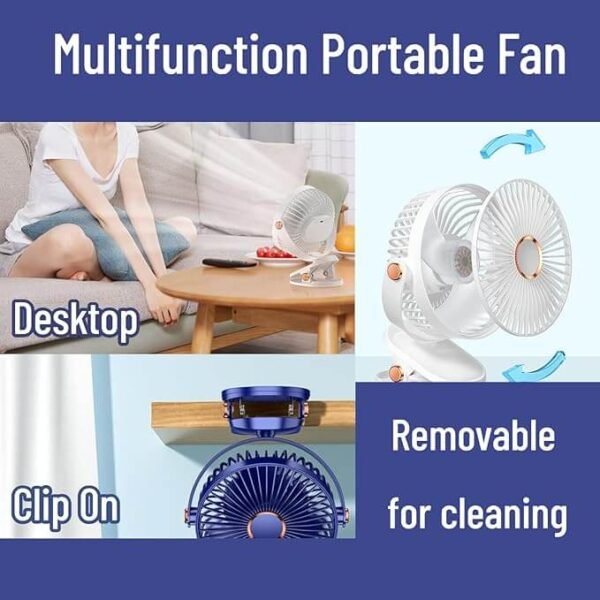 Mini PowerFan ZL696 – USB Rechargeable | Clip, Rotate & Light - Image 6
