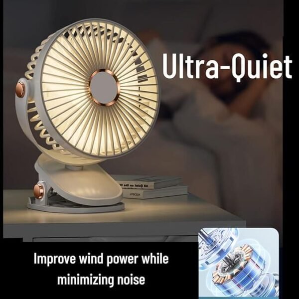 Mini PowerFan ZL696 – USB Rechargeable | Clip, Rotate & Light - Image 5